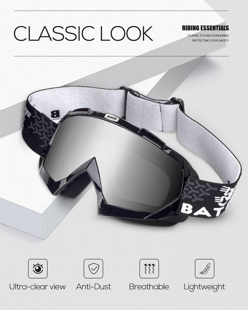 BATFOX Kids Youth Dirt Bike Goggles-Motocross & ATV Riding Goggles for Women,Youth,UV400 Impact-Resistant PC Lens,Anti-Slip Strap,Lightweight MTB,UTV,OTG,MX Gear with Pouch & Cloth - Image 2